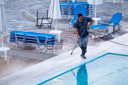 Pool deck washing